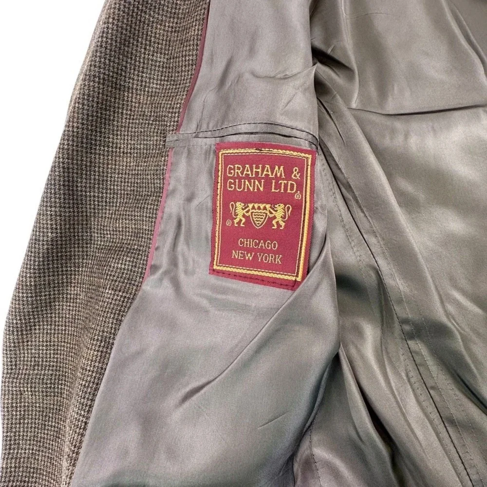 Graham & Gunn Mens 40R Suit Set 33 x 29 Pants Brown‎ Micro Check Wool Blend